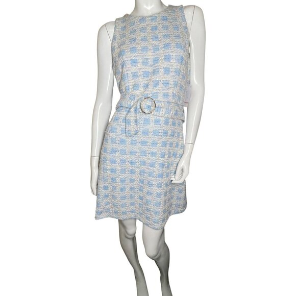 Women's Size‎ 10 Mini Dress Blue & White Tweed Sleeveless A-line Dress by Taylor - Picture 9 of 16